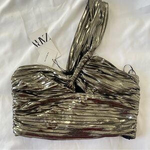 NWT Zara Metallic One-Shoulder Top Size S